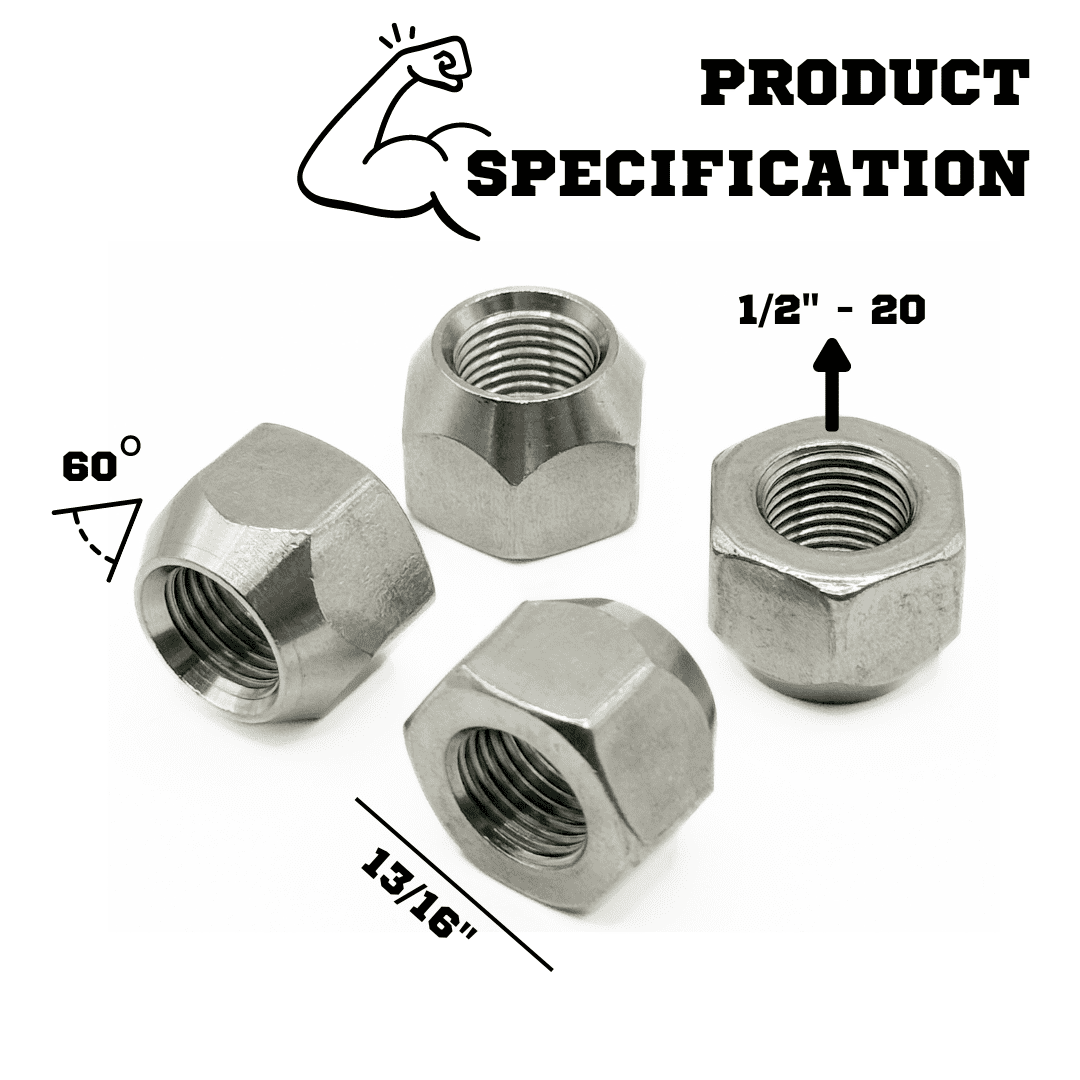 MIGHTY FASTENERS 304 Stainless Steel Open Cone Wheel Nuts, 1/2"-20 Thread, Ideal for Trailers and RVs, Corrosion Resistant, 10-Pack
