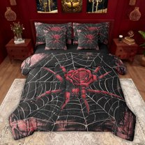 Feelyou Red Rose Spider Twin Bedding Sets 7-Piece for Couple, Romantic Anniversary Bedding Comforter Set, Modern Gothic Fashion Reversible Sheet Sets, Luxury Bedroom Decor