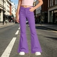 thumbnail image 2 of CUZIBR Girls Flared Pants High Waist Solid Color Classic Bell Bottom Stretch Casual Streetwear Trousers With Front Pockets For Kids Back To School Fashion Bottoms,Purple,11-12 Years, 2 of 6