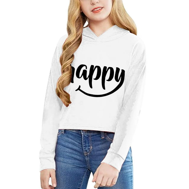 Girls Long Sleeve Letters Solid Color Short Hoodie Hoodie Top Clothes