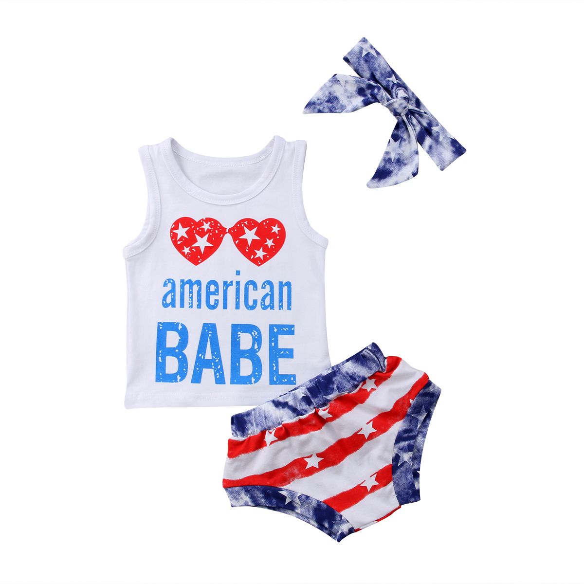 4th of July Baby Girl Outfit Sleeveless Vest Top with Shorts Independence Day Infant Summer Clothes Set