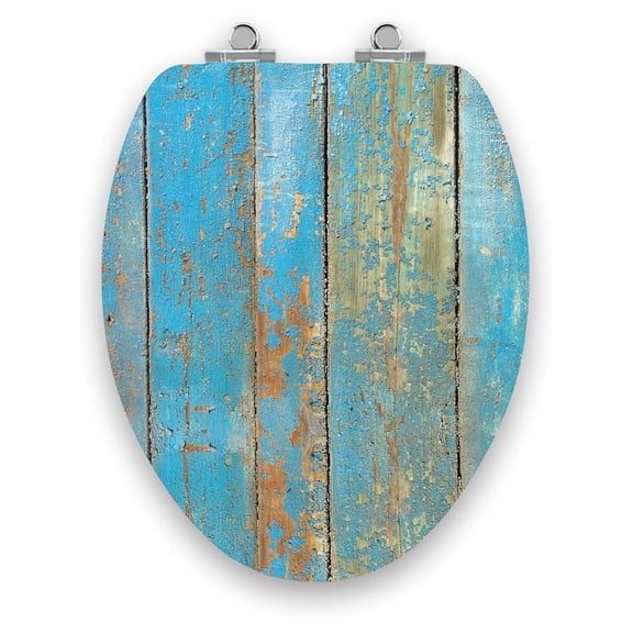 Art of Acryl Elongated Toilet Seat w/Slow Close Chromed Metal Hinges, Wood, Shabby Chic
