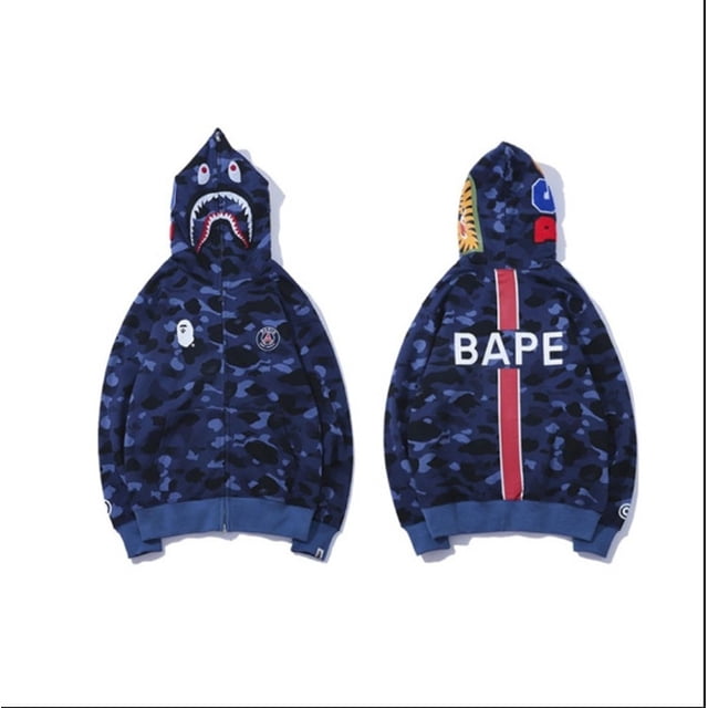 QIUPING Sweat à Capuche Imprimé Requin Zip pour Hommes et Femmes, Veste à Manches Longues Camouflage