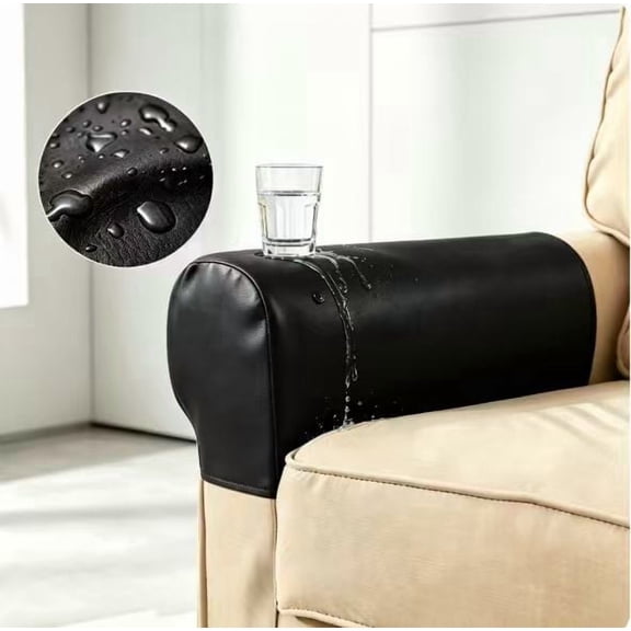 2 Pcs Sofa Armrest Covers, Faux Leather Furniture Protector, Stretch Armchair Slipcover, Black