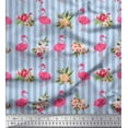 thumbnail image 1 of Soimoi Blue Moss Georgette Fabric Stripe & Flamingo Floral Printed Fabric 1 Yard 42 Inch Wide, 1 of 3