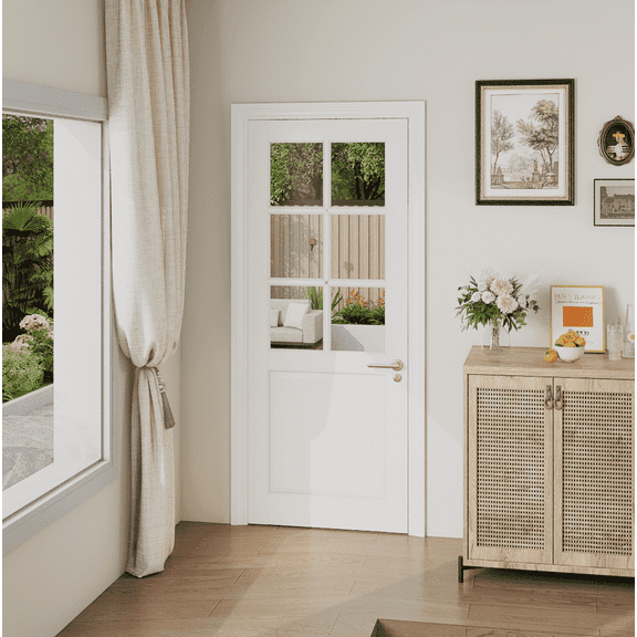 30" X 80" Clear Glass 6-Lite Prefinished Single Slab Door