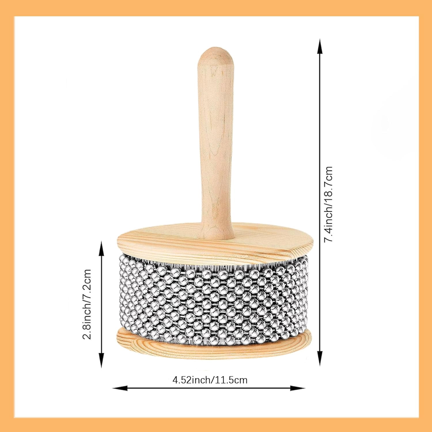 Wooden Hand Cabasa Percussion Instrument: Hand Shaker Pop Cabasa Musical Instrument Shaker with Metal Beads & Cylinder, for Band Music Education, Professional Standard Size (Wood, 4.52")