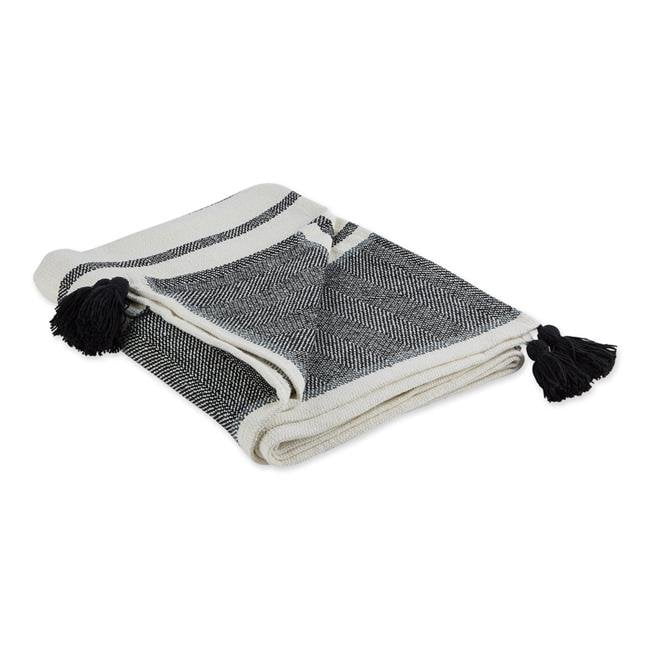 Design Imports CAMZ11471 Black Mineral 2 Tone Chevron Stripe Blanket Throw