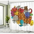 thumbnail image 5 of Ambesonne Graffiti Shower Curtain, Cartoon Cat Bird Skull, 69"Wx84"L, Multicolor, 5 of 5