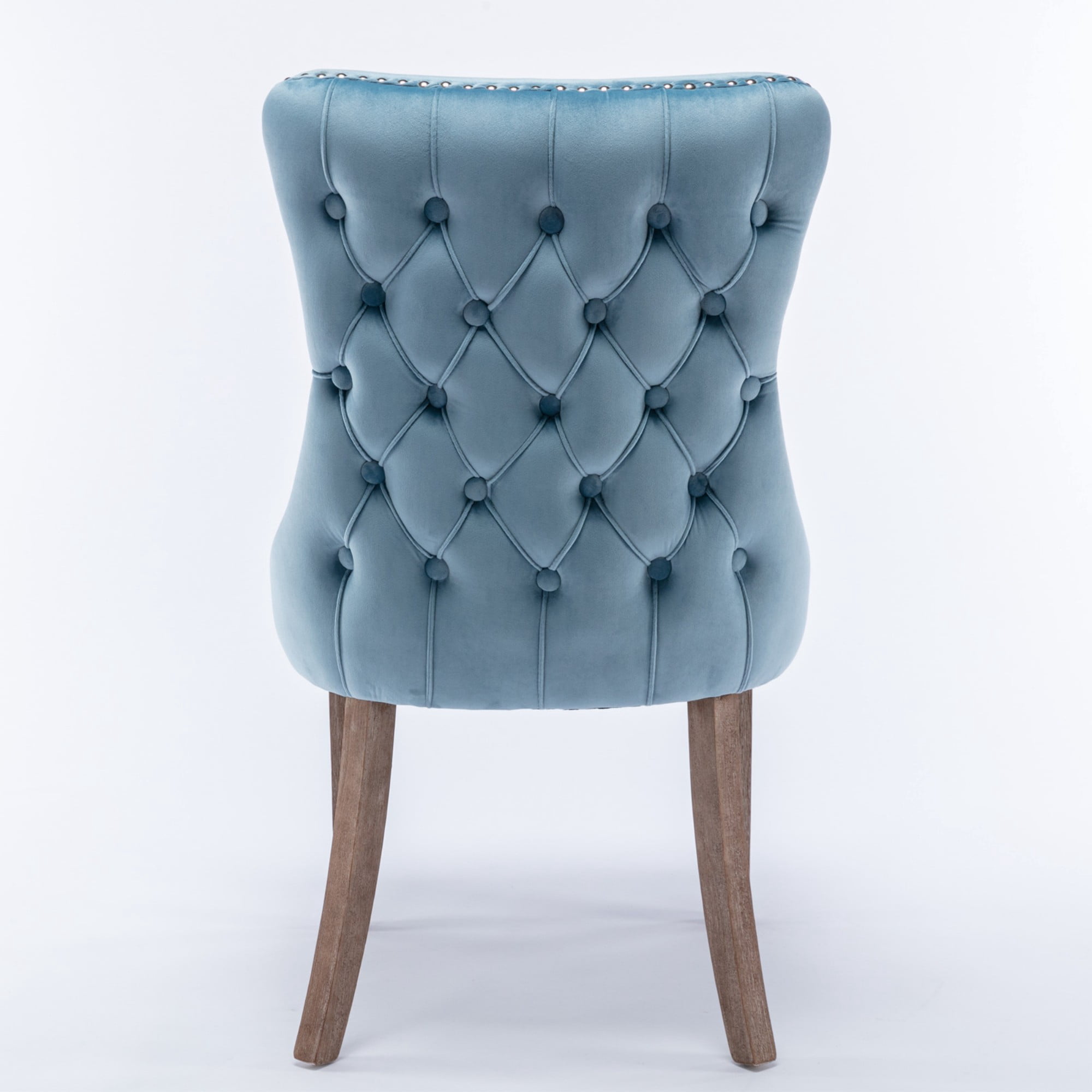 BSHTI 37" Velvet Upholstered Wingback Dining Chairs Set of 2 with Wood Frame, Foam Seat, Rivet Trim, Adjustable Feet for Dining Room (Light Blue)