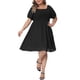 thumbnail image 1 of Vestido de Talla Grande para Mujeres con Cuello Cuadrado, Manga Corta, Vestido Maxi Elástico Negro 1X, 1 of 1