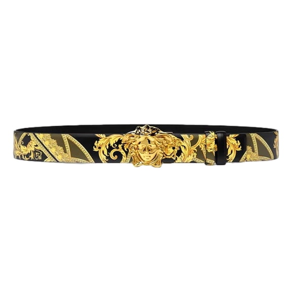 New Versace La Medusa Reversible Baroque Leather Belt Black Gold Italian Size 75/30