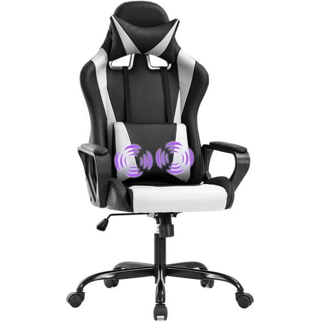 BestOffice Adjustable & Lumbar Support Swivel Gaming Chair, White