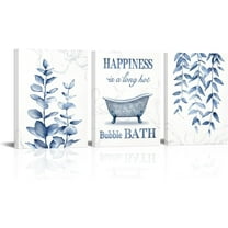 Botanical Plant Canvas Wall Art Minimalist Boho Leaves Painting Pictures Decor Modern Blue Bathroom Decoration (Blue)