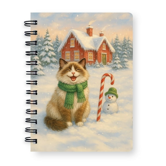 Hello Winter Vintage Ragdoll Enjoys Snowy Day with Snowman Spiral Bound Journal Cat Lover Kitten Owner Gifts Idea 5x7in Spiral Notebook - 12019