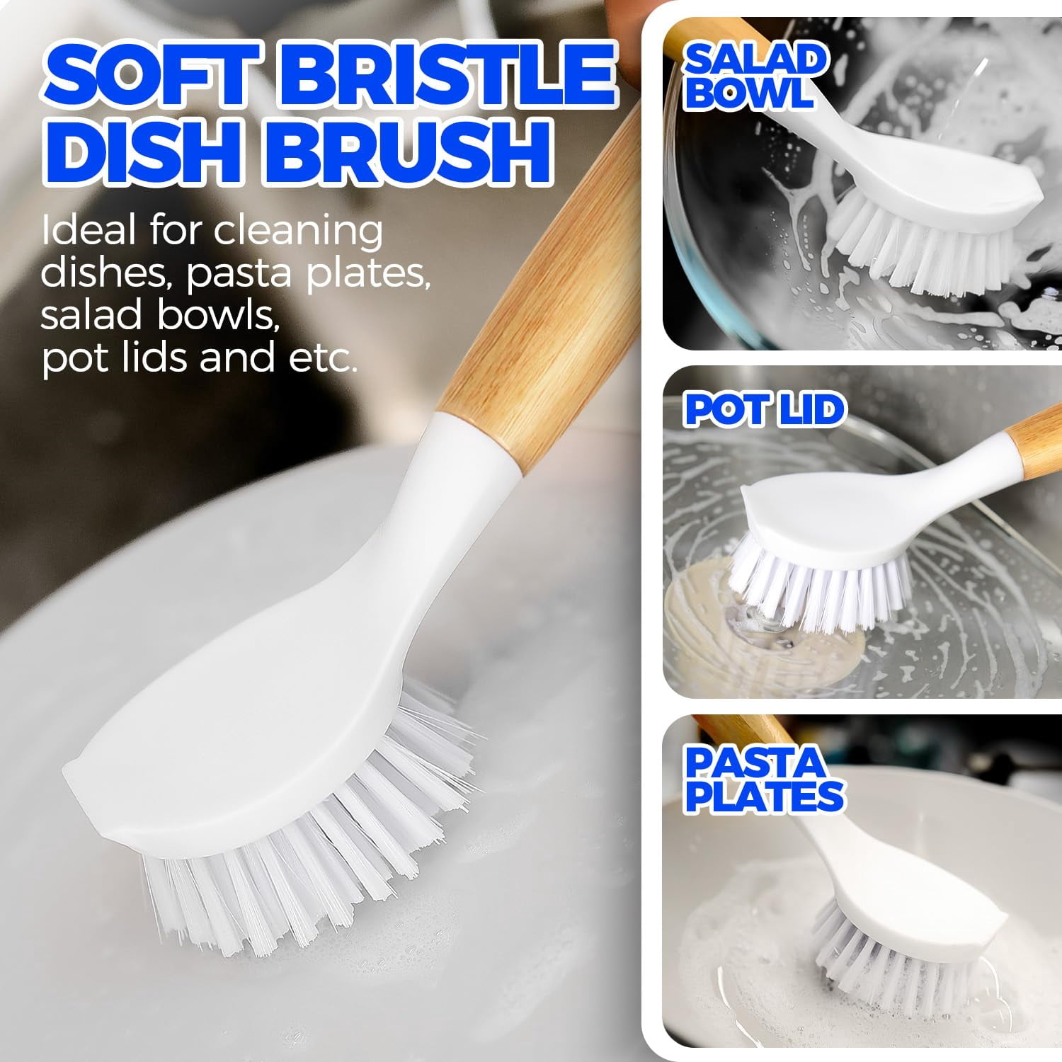 6 Pack Dish Brush Scouring Pad Set with Bottle Brush, Dish Brush, Palm Scrub Brush and Straw Brush, Dish Scrubber Long Handle for Dish Bottle Cup Skillet Wok Pot Pan Cast Iron, Yellow