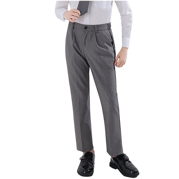 Odeerbi Pantalones de Traje de Niños Pantalones de Vestido de Cintura Alta Pantalones de Uniforme Escolar de Piernas Rectas Con Bolsillos