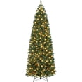 thumbnail image 1 of CABIHOME Pre-Lit Christmas Tree, Slim Christmas Tree with Foldable Metal Leg and Dual Color Lighting, Holiday Decoration for Indoor Outdoor 6ft/ 7.5ft/ 9ft/ 12ft, 1 of 5