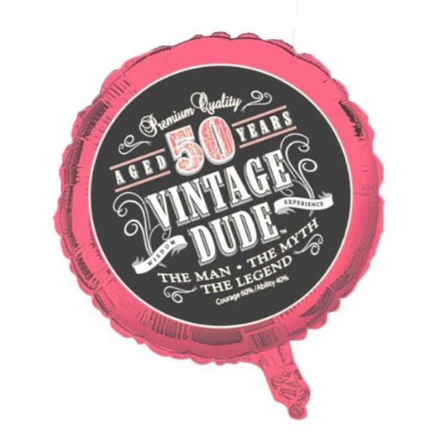 creative converting vintage dude 50th birthday 2-sided round mylar balloon (041567)