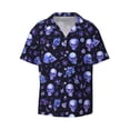 thumbnail image 2 of Lsque Skull flower leaf purple print Men's Cuban Collar Short Sleeve Shirt Summer Beachwear Casual Button Down Fashionable Vacation Leisure Shirt-4X-Large, 2 of 7