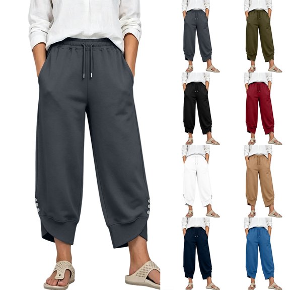 Women Winter Thickened Drawstring Elastic Waist Jogger Pants, Button Cuff Ankle Side Pockets Warm Casual Sports Loungewear Trousers White XL(XL)