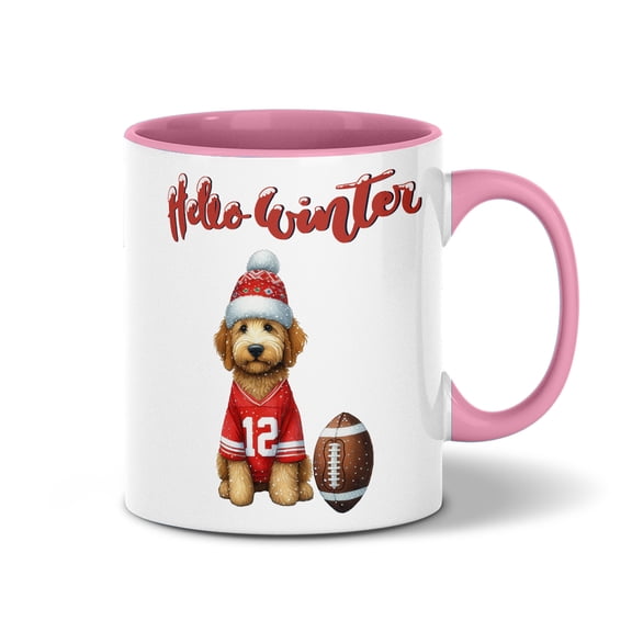 Hello Winter Goldendoodle Football Snowman Welcome Snowy Morning 11oz Accent Two-tone Mug Doodle Dog Lover Gifts Idea Coffee Tea Cup - 01012