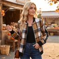 thumbnail image 5 of Hearthz Women's Plaid Zip Up Bomber Jacket, Stand Collar Long Sleeve Checkered Coat with Ribbed Cuffs & Hem, Casual Lightweight Outerwear for Spring Fall Daily Shopping Travel, 5 of 8