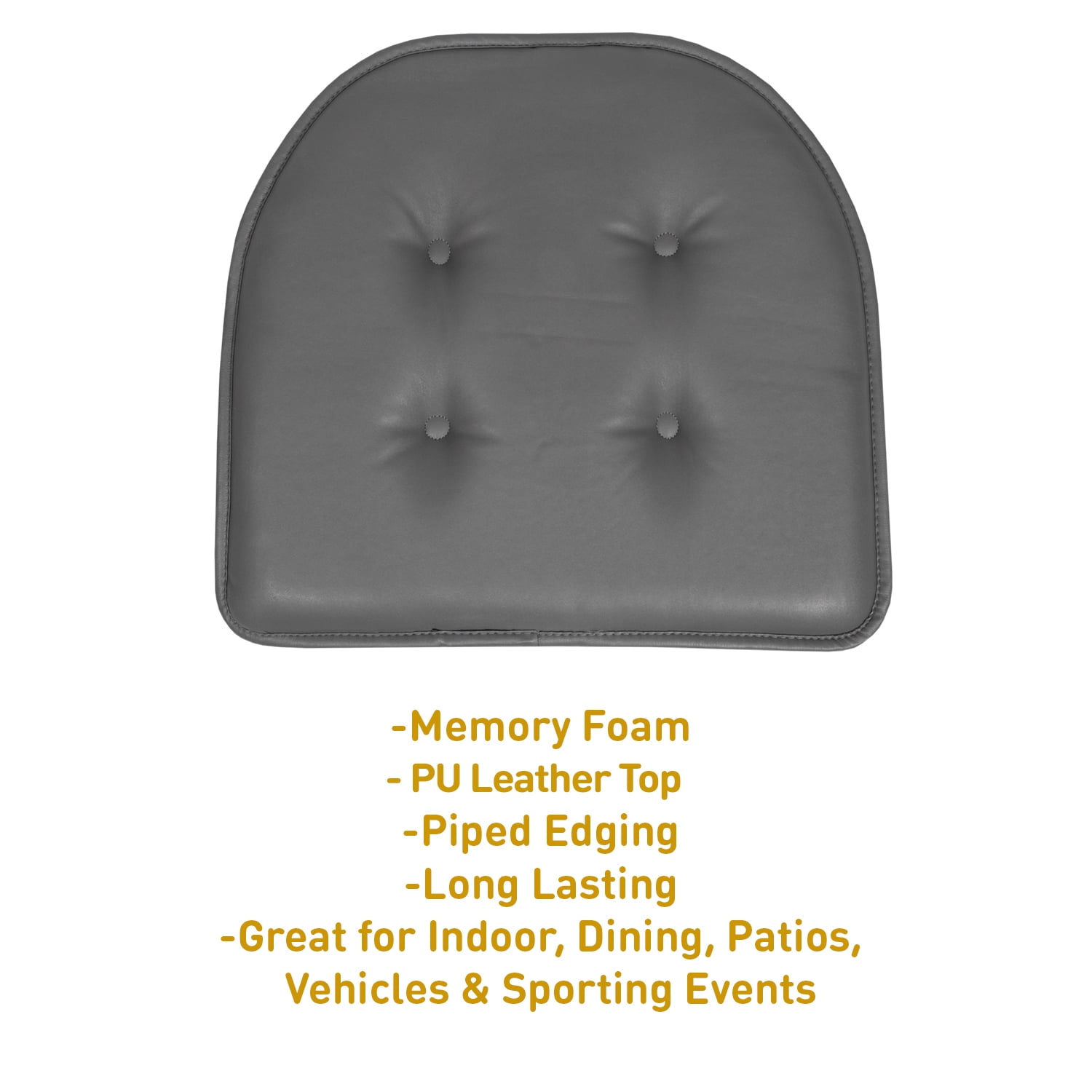 U-Shaped Memory Foam No Slip Back 16 x 17 Faux Leather Chair Pad Cushion 6 Pack - Gray