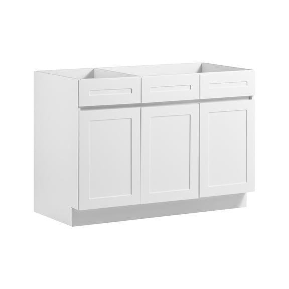 VEVOR White Shaker Base Cabinet Ready to Assemble, 48"W Unassembled Sink Base Cabinet, 48" W x 24" D x 34.5" H, with 3 Doors, Soft-Close Hardware, Fine Edge Banding, for Home,Office, and Laundry Room
