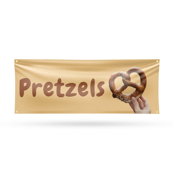 Pretzels Banner Sign 18 Inch x 48 Inch | 13 oz Vinyl with Metal Grommets | Heavy-Duty Single-Sided Outdoor Durable Printed High-Quality Weatherproof | Made in the USA