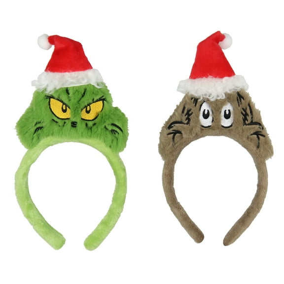 Dr. Seuss How The Grinch Stole Christmas Santa Grinch and Max Character Headband 2 Pack For Women and Girls