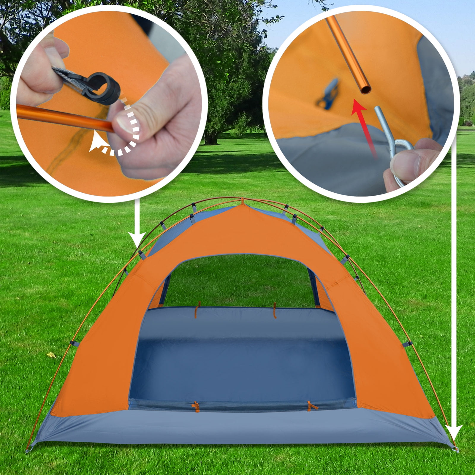 Sunny Portable 1-2 Persons Backpacking Tent Double Layer Outdoor Waterproof Camping Hiking-Orange