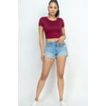 thumbnail image 2 of Saronite Basics Short Sleeve Seamless Stretchy Fit Roundneck Crop Top, Burgundy (Women's), 2 of 5