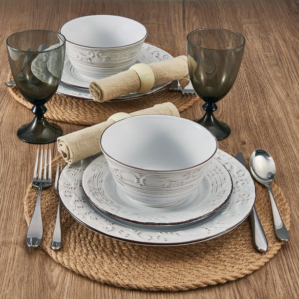 Pfaltzgraff Trellis 12 Piece Dinnerware set Stoneware in White Walmart Business Supplies