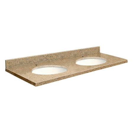 White Vanity Absolute Black Top Samson 61W x 22D in. Granite Double Sink Vanity Top with White Bowl - Absolute Black - 4 in. centers - Butterfly Edge ()