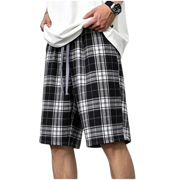 Umfun Plaid Checkered Loose Fit Shorts for Men with Drawstring Waist - Comfortable Hip Hop Streetwear & Casual Daily Shorts