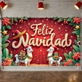 thumbnail image 2 of Red Theme Christmas Banner Gold Stars Feliz Navidad Banner Poinsettia Decor Alpaca Pattern Holiday Banner for Christmas Party Holiday Decoration Mexican Christmas Event, 2 of 7