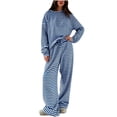 thumbnail image 2 of Usloyux Women's 2 Piece Striped Lounge Set Long Sleeve Pullover Top and Wide Leg Pants Matching Tracksuit Outfits with, Blue L, 2 of 6