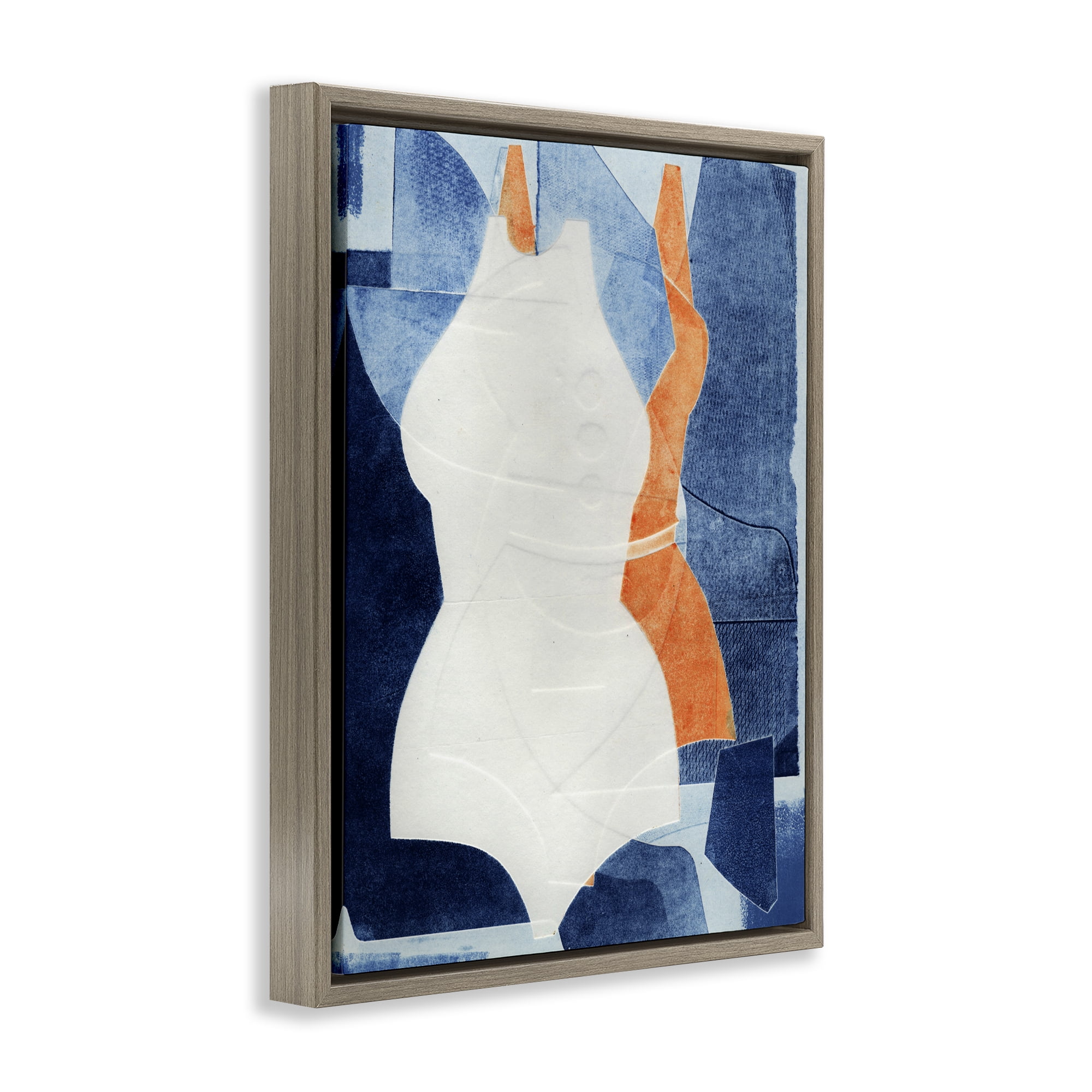 Stupell Industries Abstract Fashion Shapes Blue Brown Framed Floater Canvas Wall Art, design by Stacy Milrany