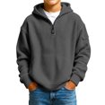 thumbnail image 2 of Boys Quarter Zip Hoodies Teen Waffle Knit Athletic Hooded Sweatshirts Classic Fall Winter Long Sleeve Pullover Tops, 2 of 6