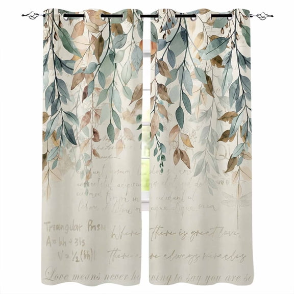 Green Brown Botanical Blackout Curtains 84 Inches Long, Farmhouse Eucalyptus Leaves Rustic Thermal Insulated Black Out Curtains, Darkening Window Curtain for Bedroom Living Room 42"x84" 2 Panels