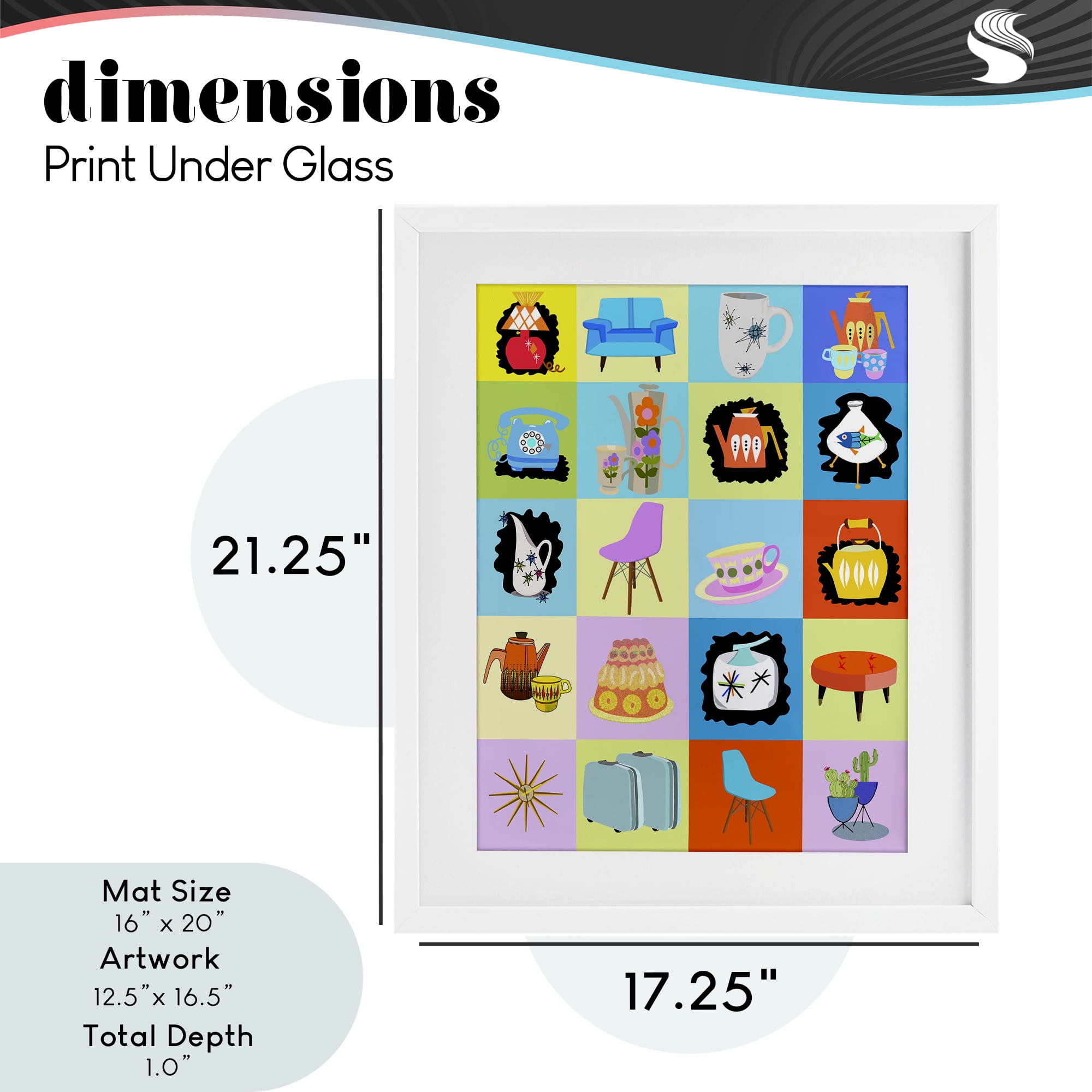 Retro Vintage Vignettes White Framed Print Under Glass, design by Lynnda Rakos