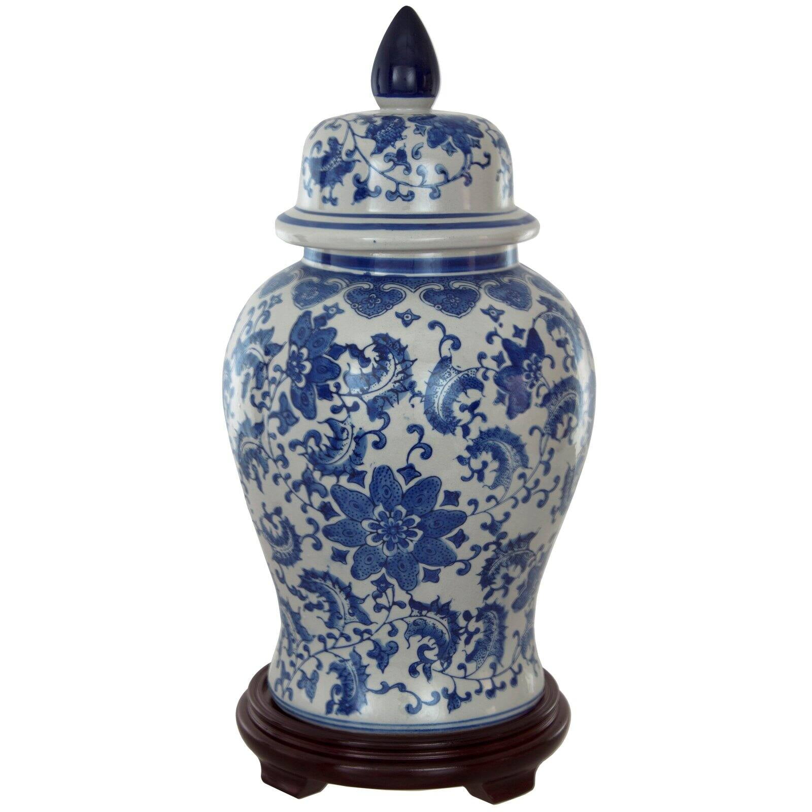 Beautiful Cobalt Blue Porcelain Temple Jar 18" 