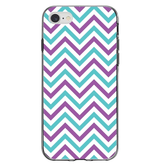 DistinctInk Clear Shockproof Hybrid Case for iPhone 7 8 SE (2020 Model) 4.7" Screen TPU Bumper Acrylic Back Tempered Glass Screen Protector - Purple Teal Chevron Stripes - Chevron Stripes Pattern