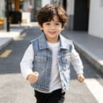 thumbnail image 7 of AVRNLIQ Unisex Kids Blue Denim Vest, Sleeveless Button Down Jean Jacket with Embroidery Pockets for Boys Girls,Size 12 Months, 7 of 7