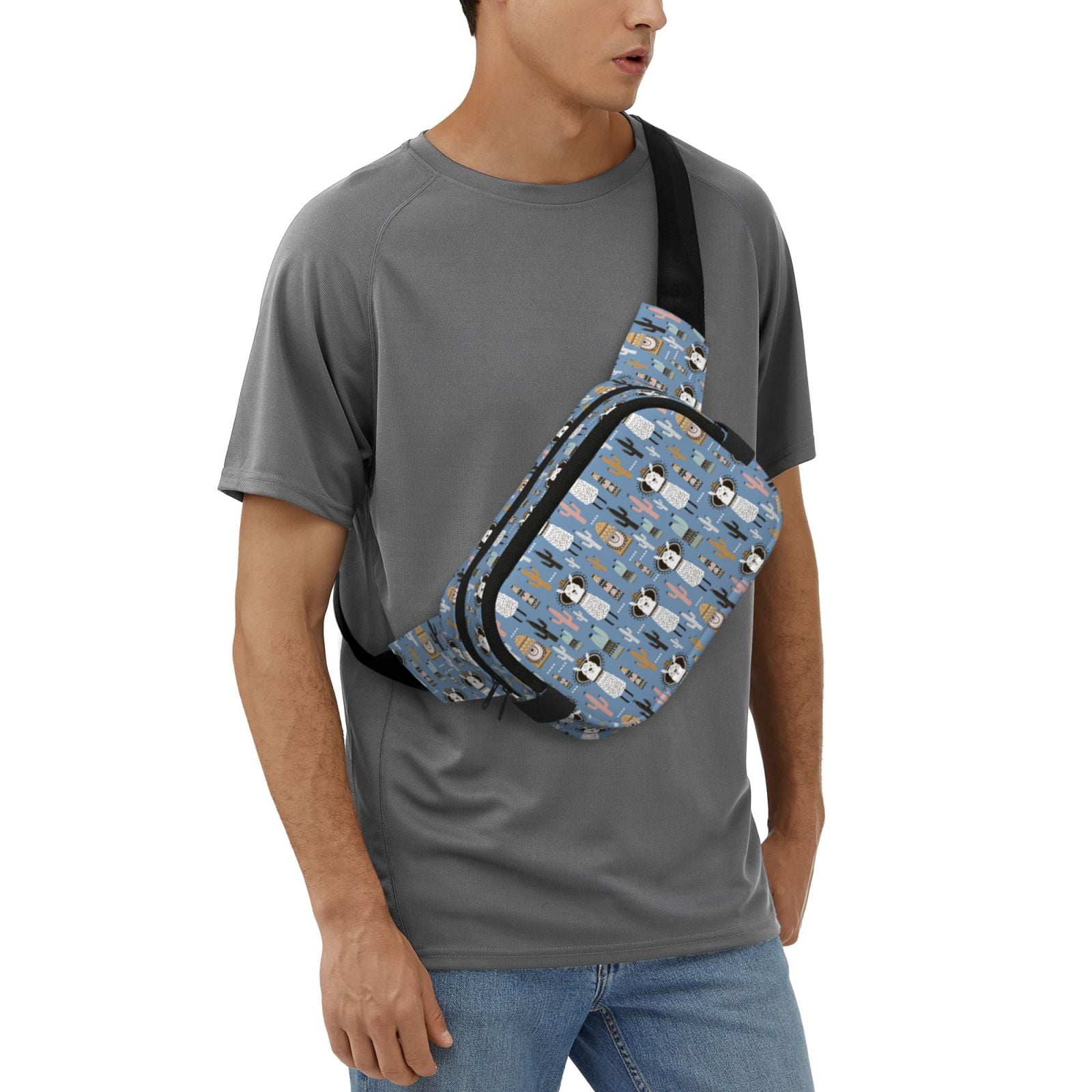 Picia Llamas And Cactus Print Square Double-Layer Waist Bag Mini Adjustable Waist Belt Bag Exercise Running Travel Hiking