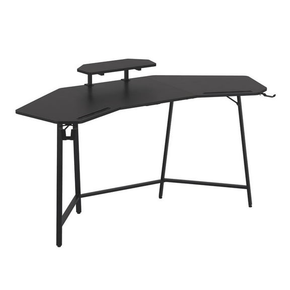 Pemberly Row Gaming Desk with Shelf & Accessory Holders Black