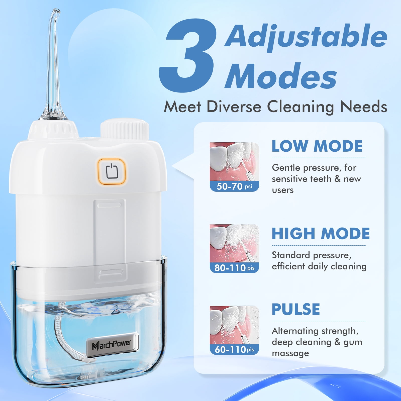 Marchpower Mini Water Flosser, 3 Cleaning Modes Portable Water Flosser with Retractable Water Tank , IPX7 Waterproof Oral Care for Teeth Cleaning