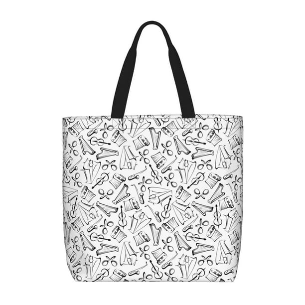 Easygdp Black White Music Bolsa Tote para Mujer, Bolso de Hombro para Trabajo, Playa, Viajes, Compras y Supermercado