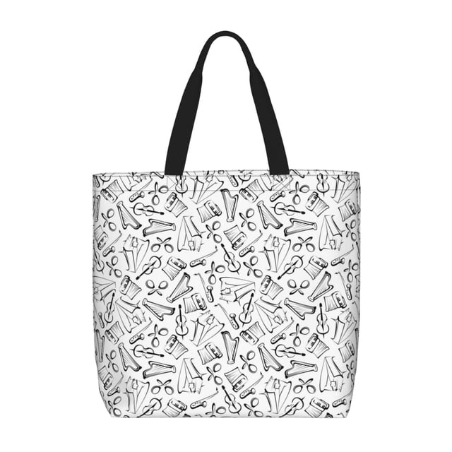 Fotbe Black White Music Bolsa Tote con Estampado para Mujer, Bolsos con Cremallera, Bolsa de Hombro Casual de Gran Capacidad con Bolsillos Internos